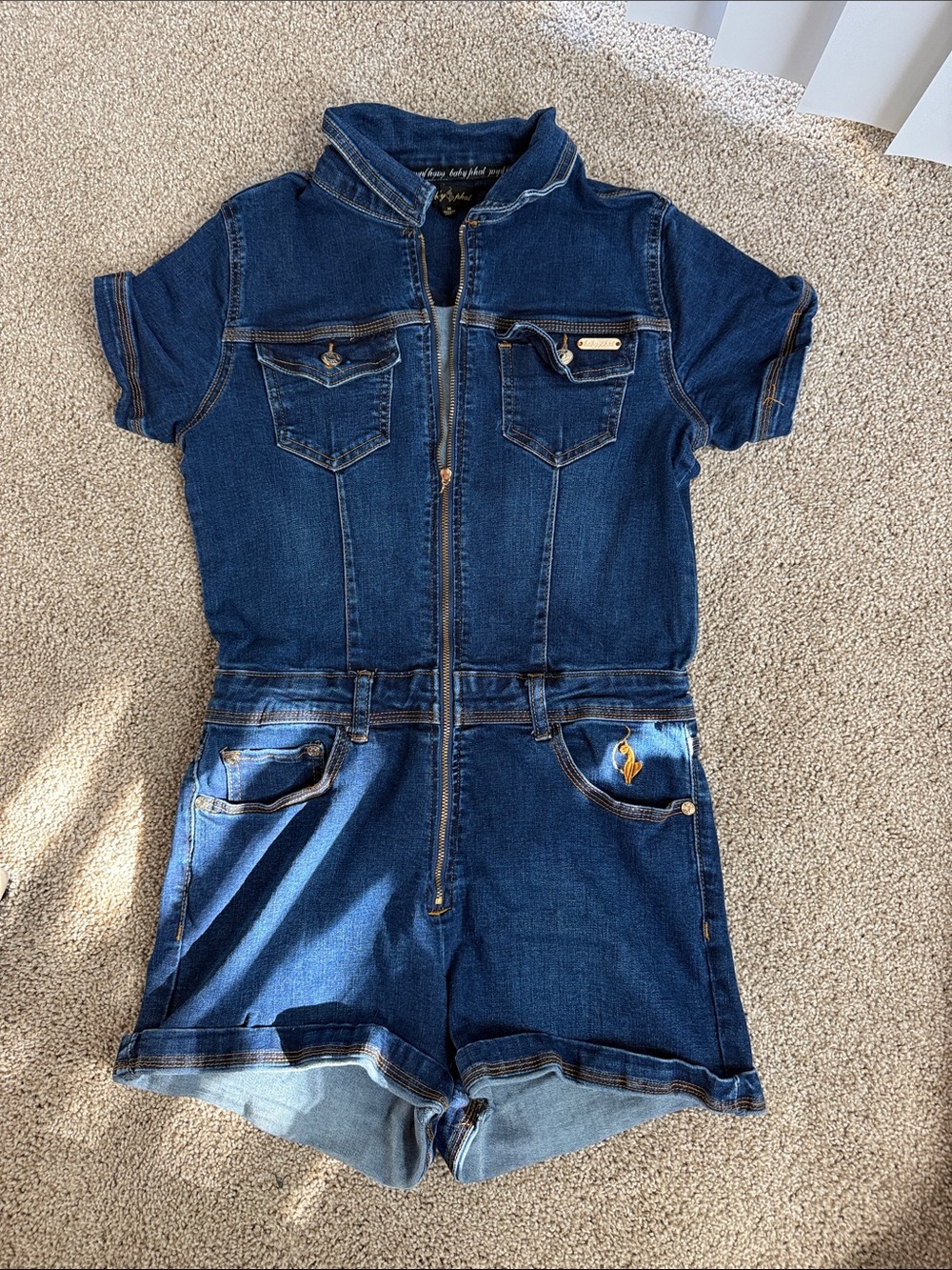 Baby Phat Dark Blue Denim Short Sleeve Romper